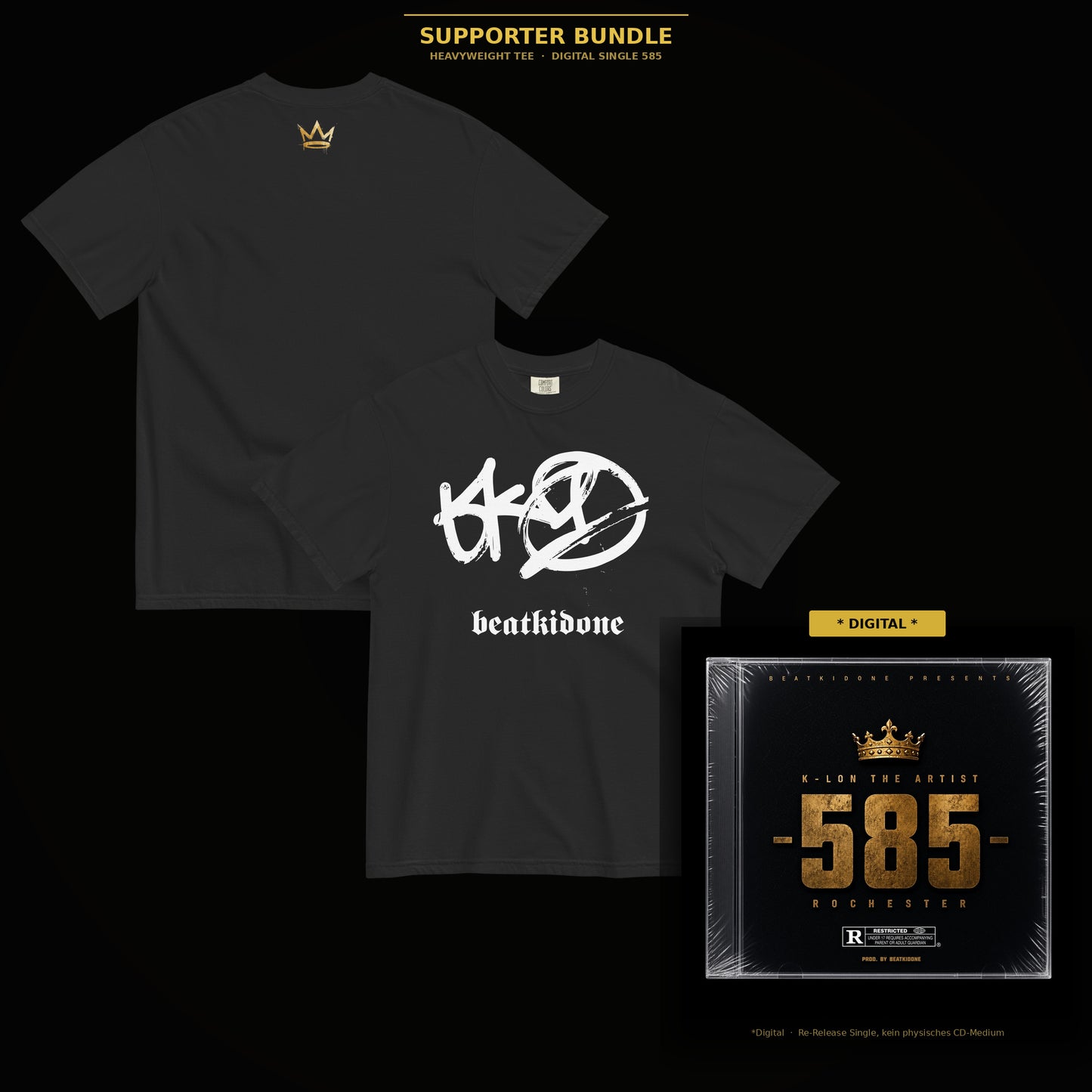 BEATKIDONE Logo Supporter Shirt | inkl. Digital Single 585 by K-LON THE ARTIST /  Schweres textilgefärbtes Unisex-T-Shirt